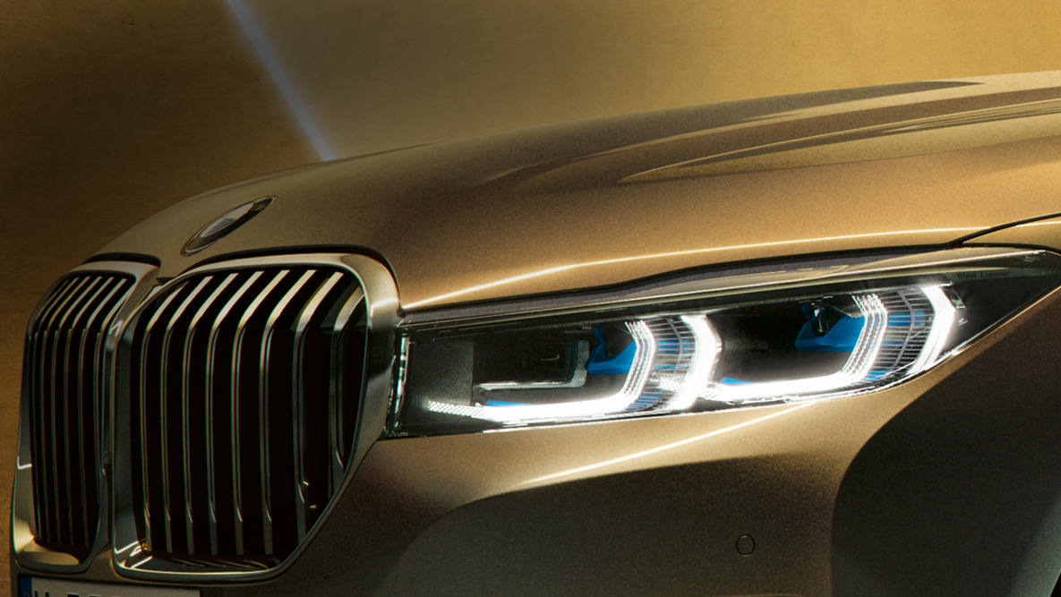 BMW 7 Series Sedan laserlight BMW 7 Series Sedan: close-up of laserlight with blue-white beams