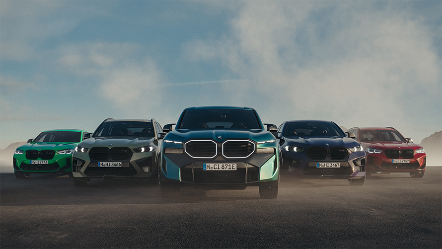 BMW X family shot U11, G01, G02, G05, G06, G07, G09 in an arrow formation